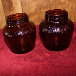 Vintage Amber Textured Glass Anchor Hocking Squatty Jars-2